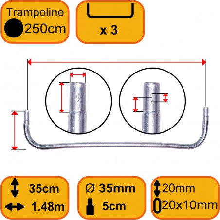 Pied Mâle de Trampoline 250 cm avec 3 pieds