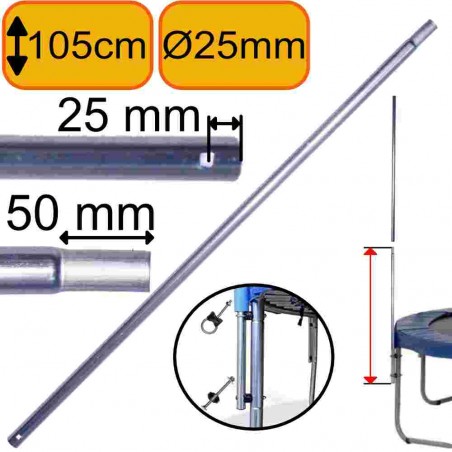 Montant (Perche / Piquet / Barre) Droit de Filet Trampoline (Partie Basse qui se fixe sur pied avec un trou)