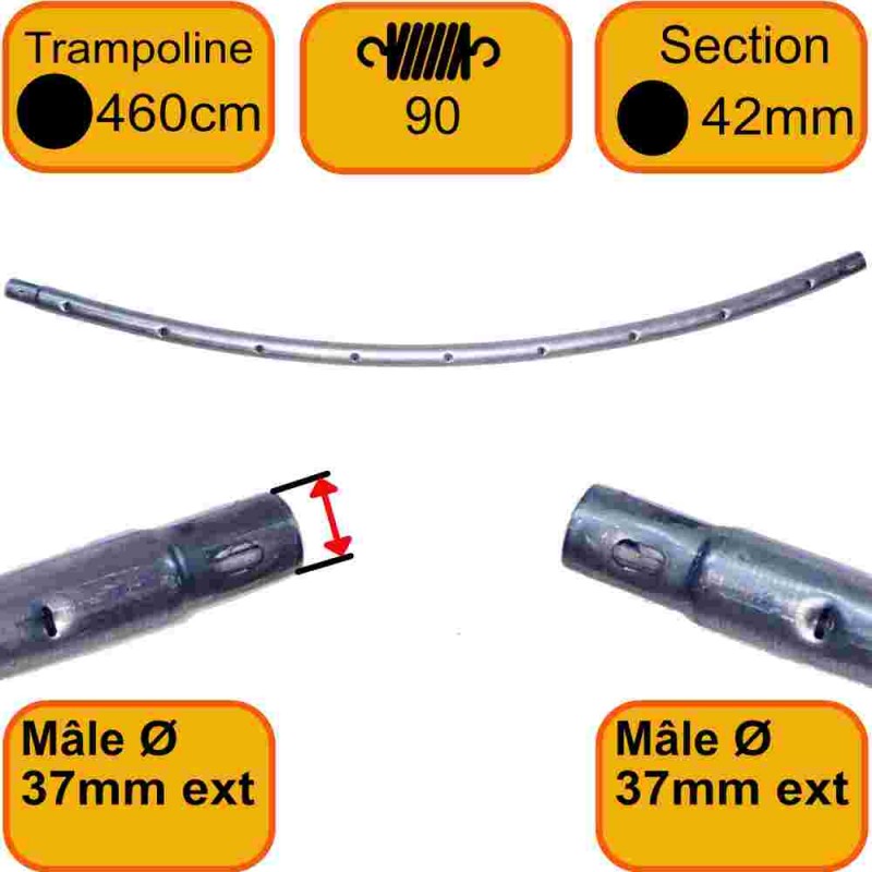 Cadre Trampoline 460 cm 90 ressort 10 sections - Tube 42mm - Jonction Male-Male