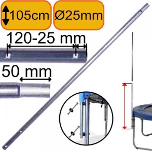Montant 2 Trous - Dimètre 25mm x 105cm - Pour Filet Trampoline (Partie Basse qui se fixe sur pied avec 2 vis droites)