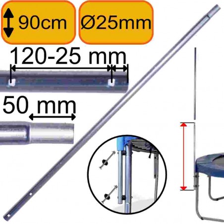 Montant 2 Trous - Dimètre 25mm x 95cm - Pour Filet Trampoline (Partie Basse qui se fixe sur pied avec 2 vis droites)