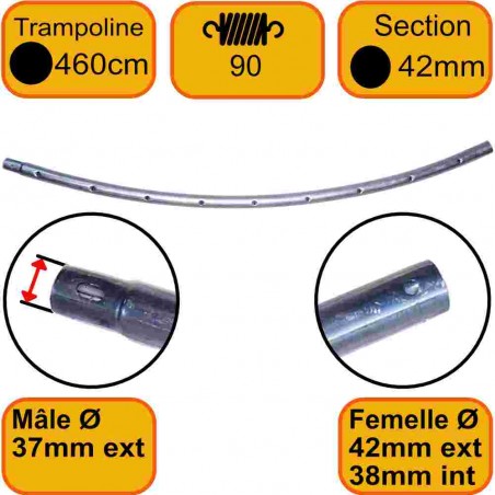 Cadre Trampoline 460 cm 90 ressort Section 42mm Male-Femelle