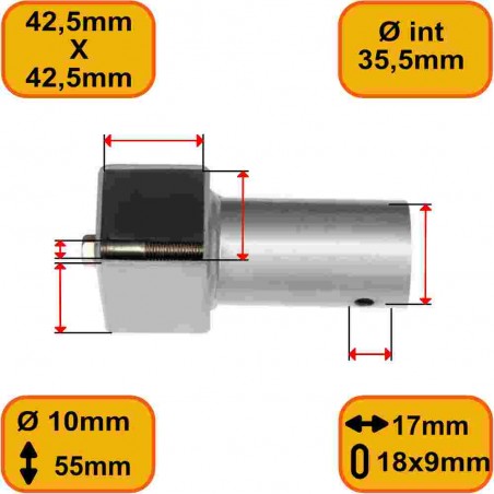 Raccord de jonction carré pour trampoline avec cadre rond 42mm et pied rond 38mm