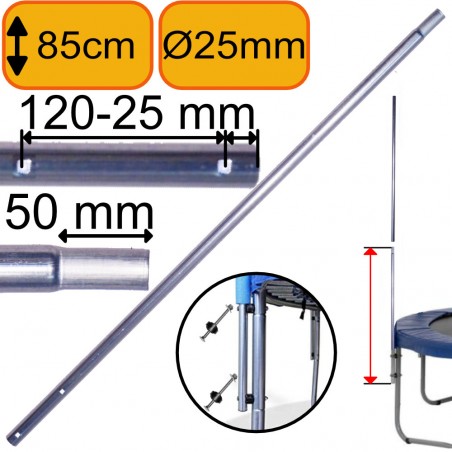 Montant 2 Trous - Diamètre 25mm x 85cm- Pour Filet Trampoline (Partie Basse qui se fixe sur pied avec 2 vis droites)