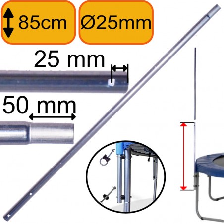 Montant 85cm - 1 Trou - Diamètre 25mm - Pour Filet Trampoline (Partie Basse qui se fixe sur pied avec vis droite et  vis boucle)