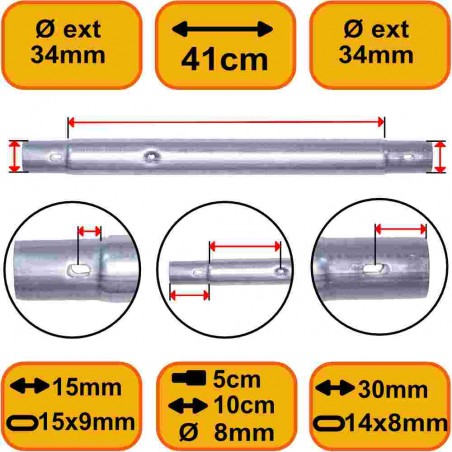 Rallonge Pied 51cm Mâle Mâle pour Trampoline pied 38mm (Réhausse 41cm)