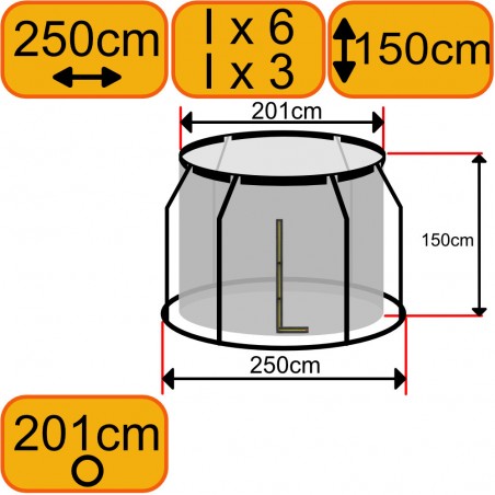 Filet Trampoline 250 sur Anneau Intérieur Hauteur 150