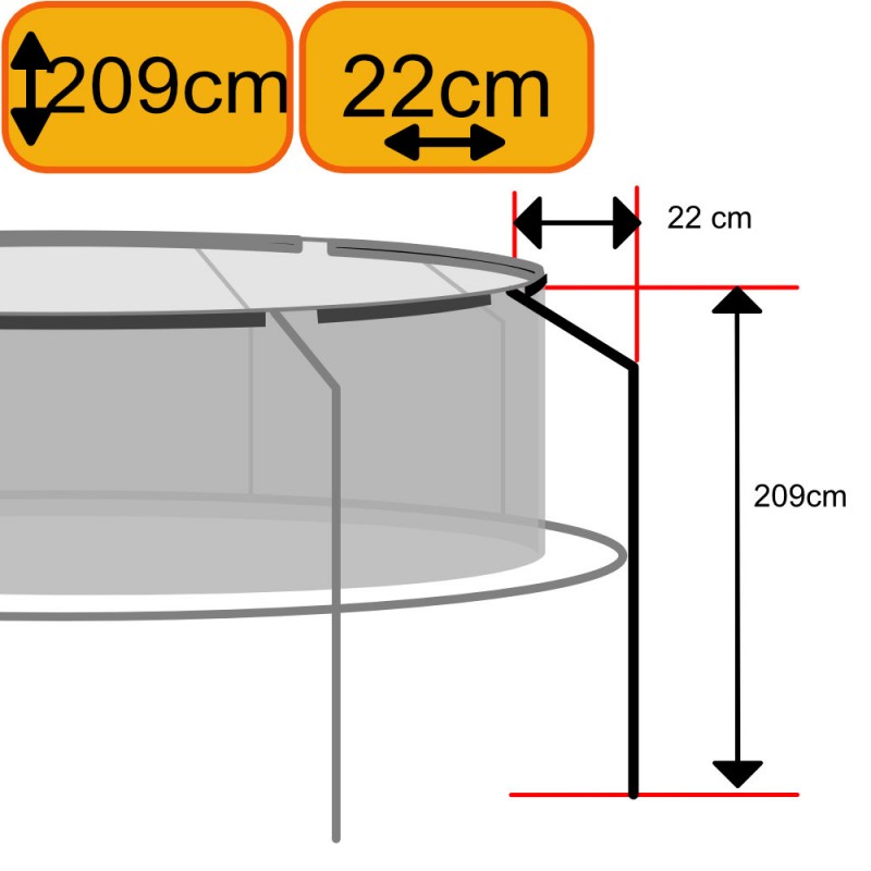 Montant droit h209cm avec déport 22cm en haut pour trampoline