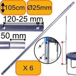 Pack x 6 - Montant 105cm - 2 Trous - Diamètre 25mm  - Pour Filet Trampoline (Partie Basse)