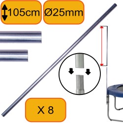 Pack x8 - Montant Rallonge 105cm - Diamètre 25mm - Pour Filet Trampoline (S’emboîte sur Partie Basse du montant)