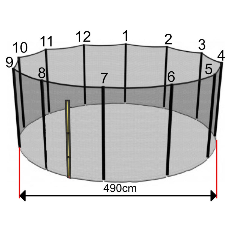 Filet Trampoline 490cm - 12 Barres - hauteur 180 cm - Fourreau Extérieur